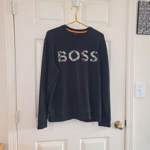 BOSS Men's Navy Logo Crewneck Sweater